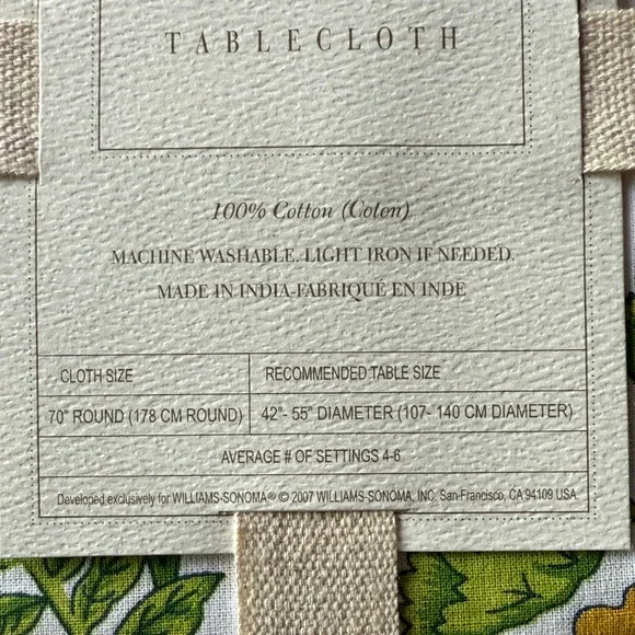 NWT Williams Sonoma Provence Floral Round Tablecloth - Green and Yellow - Picture 5 of 7